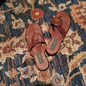 Elegant Brown Leather Floral Sandals